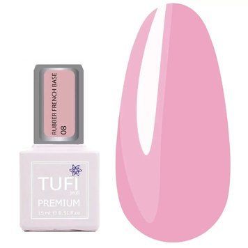 База для ногтей TUFI profi PREMIUM Rubber French Base 008 розовый закат, 15 мл 227144 фото