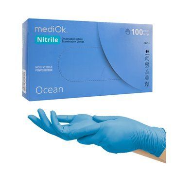 Рукавички нітрилові неопудрені Mediok Ocean розмір L 100шт (50пар) блакитні 648839 фото
