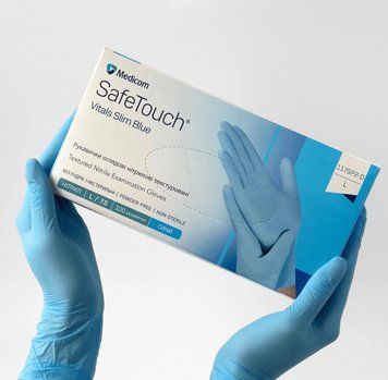 Рукавички Medicom SafeTouch Vitals Slim L 3.0g(блакитні) 113411142 фото
