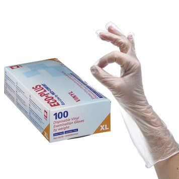 Перчатки виниловые неопудренные ECO PLUS размер XL 100шт (50пар) 11341117 фото