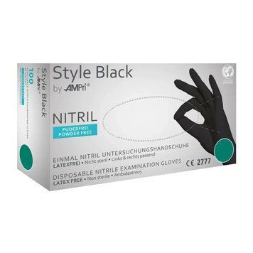 Перчатки нитриловые неопудренные Ampri Style Black размер S 100 шт (50 пар) черные 564081 фото
