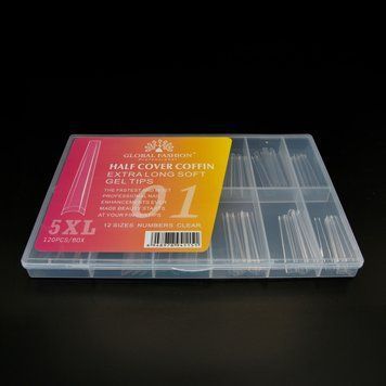 Гелевые типсы 5XL экстра длинные, балерина на свободный край, 120 штук, 12 размеров, №01 25555 фото