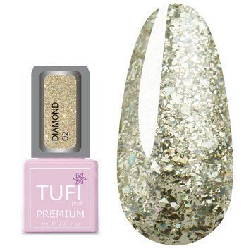 Гель-лак TUFI profi PREMIUM Diamond 02 платиновые крупные блестки 8мл 0103032 фото