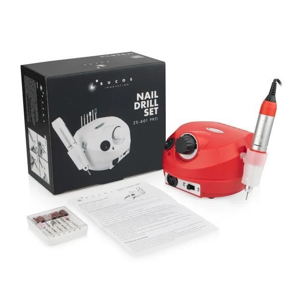 Фрезер для манікюру BUCOS Nail Drill ZS-601 PRO RED на 45 Вт. та 35 000 об. (+6 фрез у подарунок) N11056 фото
