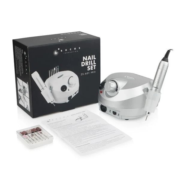 Фрезер для маникюра BUCOS Nail Drill ZS-601 PRO SILVER на 45 Вт. и 35 000 об. (+6 фрез в подарок) N5632056 фото