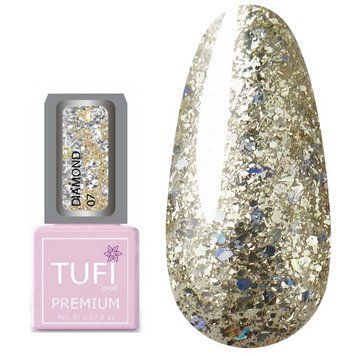 Гель-лак TUFI profi PREMIUM Diamond 07 золотые крупные блестки 8мл 0103038 фото