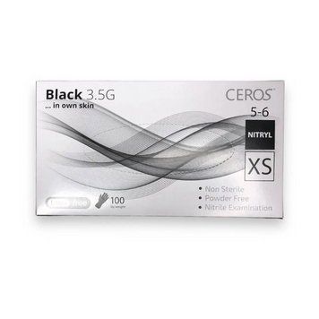 Нітрилові рукавички чорного кольору Ceros Black 3.5 г, XS , 50 пар/уп 13583 фото