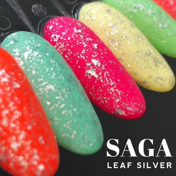 Топ для нігтів з срібними пластівцями поталі Saga Leaf Silver, 8мл N03370 фото