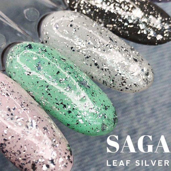 Топ для нігтів з срібними пластівцями поталі Saga Leaf Silver, 8мл N03370 фото