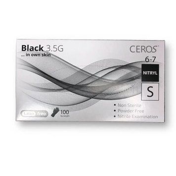 Нітрилові рукавички чорного кольору Ceros Black 3.5 г, S , 50 пар/уп 13584 фото