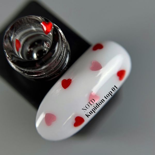 NAILSOFTHEDAY Kupidon top 01 - фінішне покриття для нігтів з насичено червоними та рожевими сердечками, без липкого шару, 10 мл 112443 фото