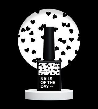 NAILSOFTHEDAY Kupidon top 03 &ndash;топ для ногтей с глубокими черными сердечками, без липкого слоя, 10 мл 141223 фото