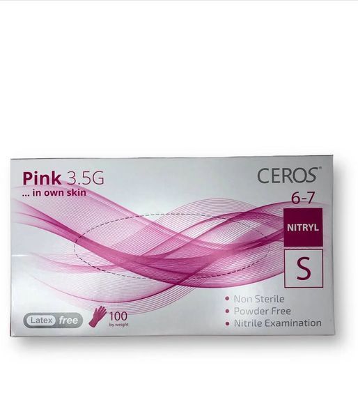 Нітрилові рукавички рожевого кольору Ceros Pink 3.4 г розмір M 50 пар/уп 13582 фото