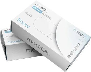 Рукавички Mediok Snow нітрилові, Розмір M, 100 шт, Білі 113437 фото
