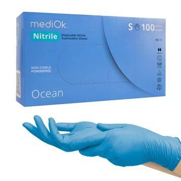 Рукавички нітрилові неопудрені Mediok Ocean розмір S 100шт (50пар) блакитні Q303 фото