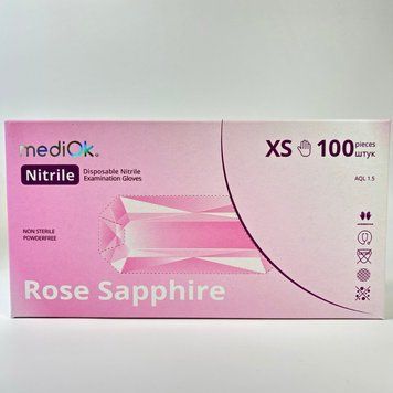 Рукавички нітрилові Mediok Rose Sapphire, Розмір XS, 100 шт, Рожеві 66819 фото