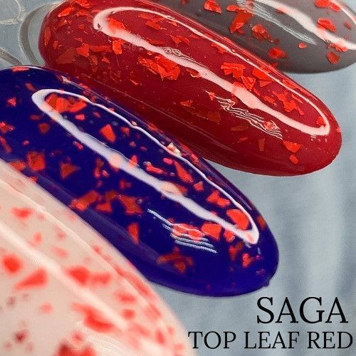 Топдля ноігтів з червоними пластівцями Saga Top Leaf Red, 8мл N04553 фото