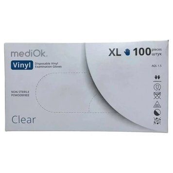 Перчатки виниловые неопудренные Mediok Clear размер XL прозрачные 100шт (50пар) 113598 фото
