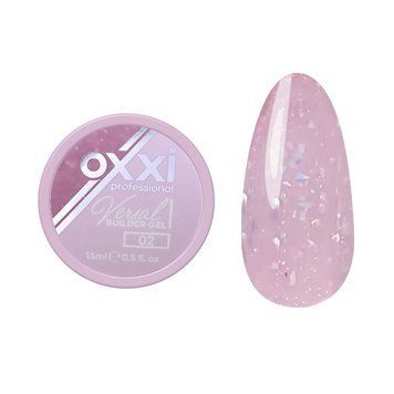 Гель для нарощування Oxxi Professional Builder Gel Versal 02 із поталлю блідо-рожевий 15 мл 3009 фото