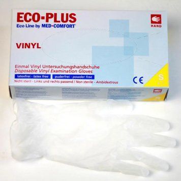Перчатки виниловые неопудренные ECO PLUS размер S 100шт (50пар) 11341100 фото