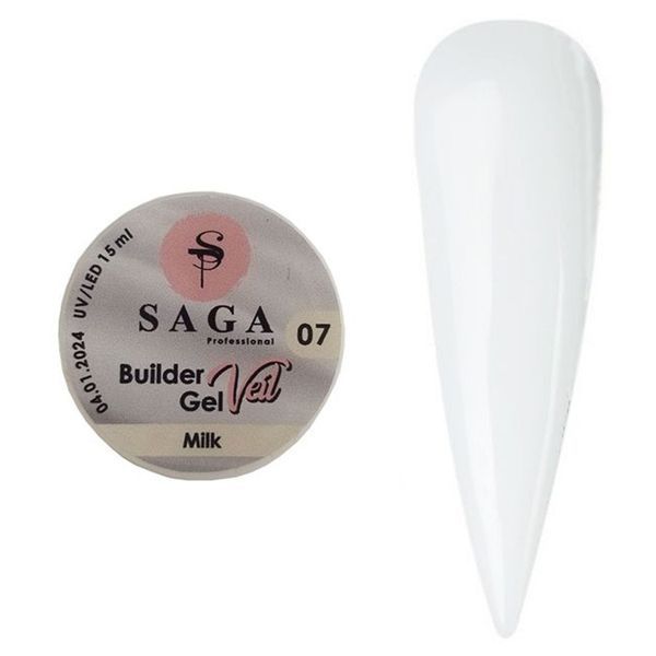 Гель для нарощування SAGA Builder Gel Veil, Milk №7 (молочно-білий) N01943 фото