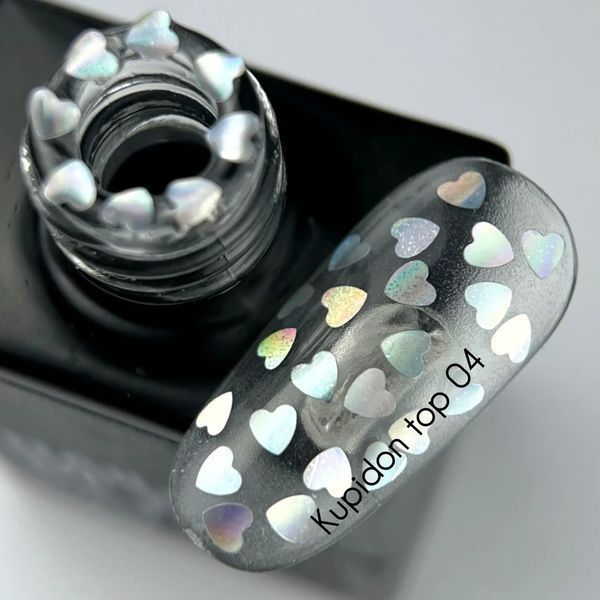NAILSOFTHEDAY Kupidon top 04 &ndash; нежное финишное покрытие для ногтей с голографическими сердечками, 10мл 141244 фото
