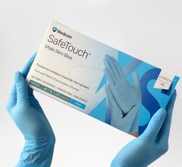Перчатки Medicom SafeTouch Vitals Slim XS 3.0g(голубые) 113411129 фото