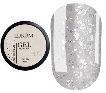 Гель для ногтей Lukum Builder Gel Opal №01 Milk Silver, 15 мл 19451 фото
