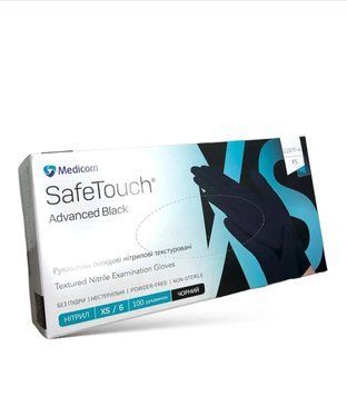 Нитриловые перчатки 50 пар/уп Medicom XS черные 3.3 г 113411133 фото