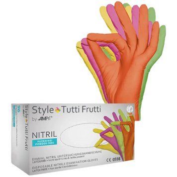 Рукавички нітрилові Ampri Style Tutti Frutti неопудрені Розмір S 96 шт Різнокольорові 564084 фото