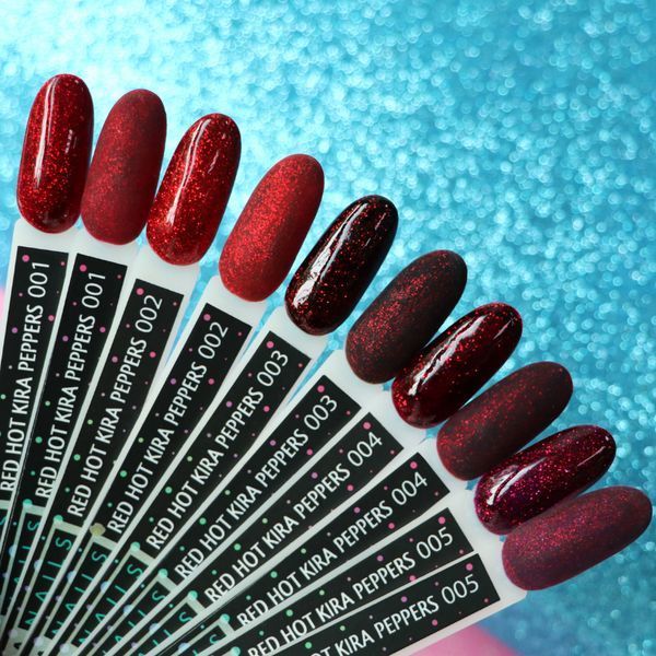 Гель-лак Red Hot Peppers Kira Nails 001, 6 мл (рубіновий з яскраво-червоними блискітками) N01140 фото