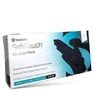 Нитриловые перчатки 50 пар/уп Medicom S черные 3.3 г 113411134 фото