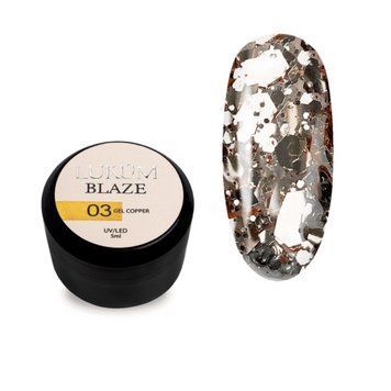 Гель для дизайна Lukum Blaze Gel №03 Copper глянцевый с медными блестками без липкого слоя, 5 мл N09520 фото