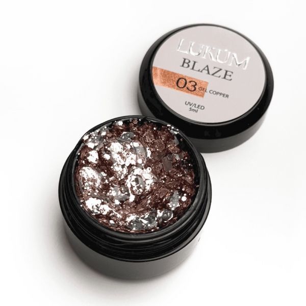 Гель для дизайну Lukum Blaze Gel №03 Copper глянцевий з мідними блискітками без липкого шару, 5 мл N09520 фото