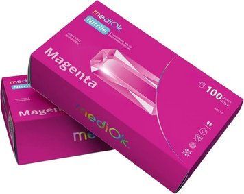 Рукавички нітрилові Mediok Magenta Розмір S 100 шт Малинові 66836 фото