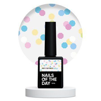 NAILSOFTHEDAY Party top matte &mdash; матовий топ для нігтів з неоновими шестигранниками, без липкого шару та без уф-фільтрів, 10 мл 48243550 фото
