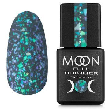 Топ матовый для гель-лака Moon Full Shimmer Top, №1033, прозрачный с зеленой поталью, 8 мл 906770 фото