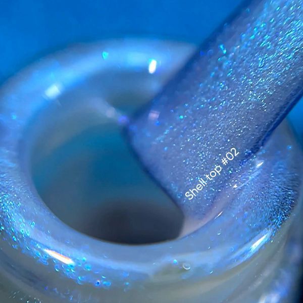 NAILSOFTHENIGHT Shell top 02 &ndash; жемчужный топ для ногтей с голубой втиркой без липкого слоя, 10 мл 22442670 фото