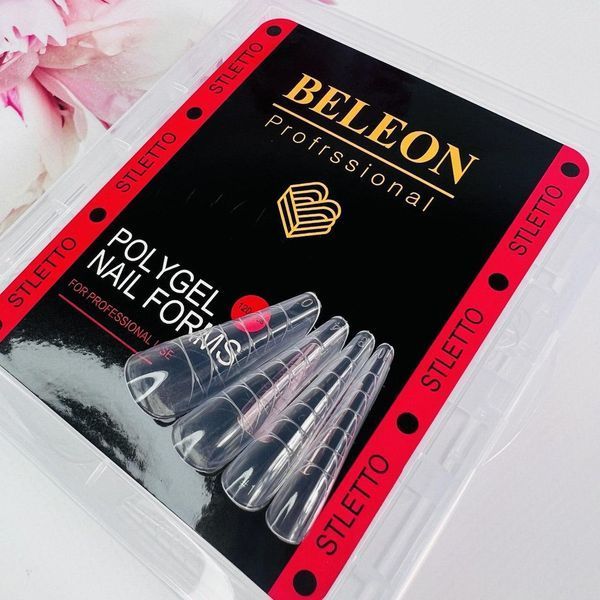 Верхні типси (верхні форми) BELEON (Stiletto) для роботи з полігелем, різні розміри 120 шт 82647 фото