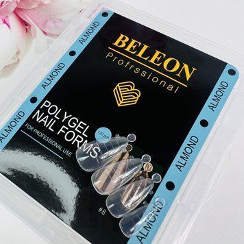 Верхние типсы (верхние формы) BELEON (Almond) для работы с полигелем, разные размеры 120шт 82648 фото